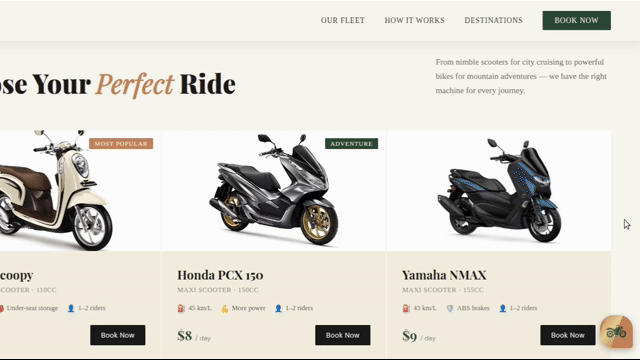 Demo on a bike rental website