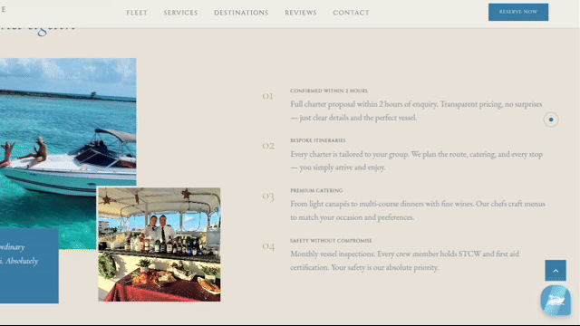 Demo on a yacht rental website